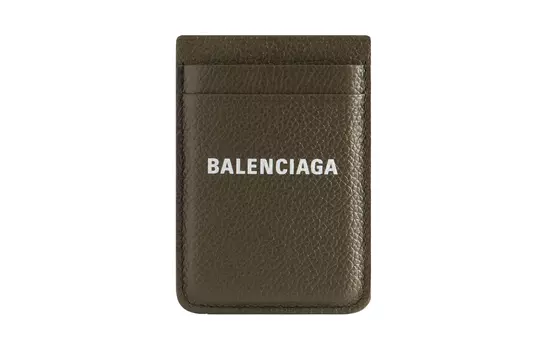 Balenciaga Мужская визитница из зернистой телячьей кожи, темно-зеленого и белого цветов