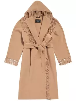 Balenciaga пальто из вирджинской шерсти с капюшоном, нейтральный цвет