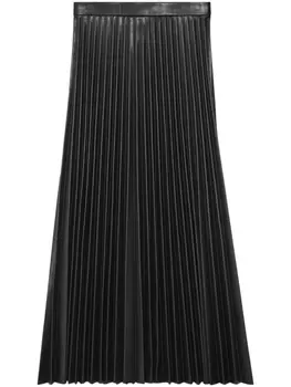 Balenciaga плиссированная юбка миди из кожи, черный
