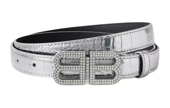 Balenciaga Ремень кожаный женский серебряный с крокодиловым узором