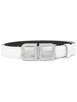 Balenciaga ремень с пряжкой-логотипом и кристаллами, белый