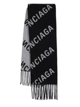 Balenciaga шарф с бахромой и жаккардовым логотипом, черный
