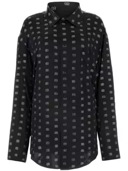 Balenciaga шелковая рубашка с монограммой, черный