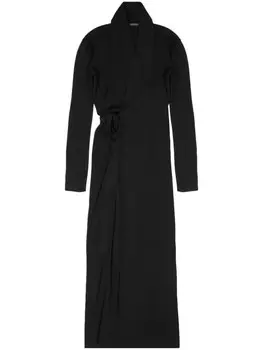 Balenciaga шелковое платье в рубчик с запахом, черный