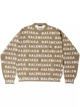 Balenciaga шерстяной джемпер с логотипом, нейтральный цвет