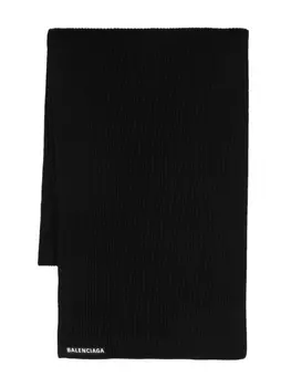 Balenciaga шерстяной шарф с нашивкой-логотипом, черный