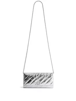 Balenciaga стеганый кошелек Crush с эффектом металлик, серебристый