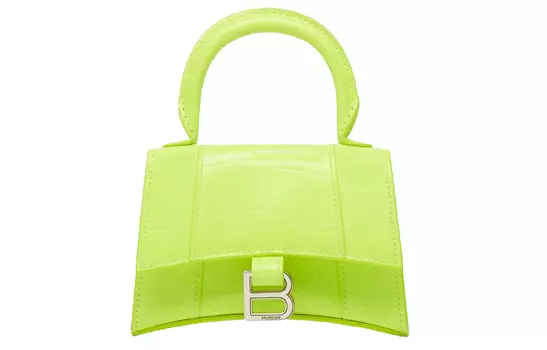 Balenciaga Сумка-часы из коровьей кожи, мини-сумка через плечо, женская, неоново-желтая