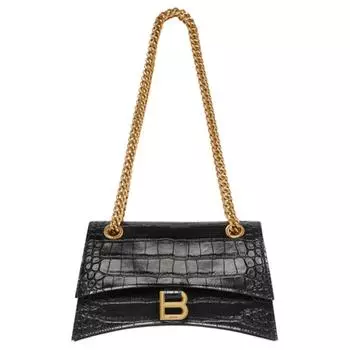 Balenciaga Сумка через плечо Crush Chain, маленькая, с тиснением под крокодила, черная
