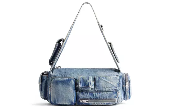 Balenciaga Сумка через плечо из джинсовой ткани Superbusy, стираемая, небольшого размера, мужская, синяя