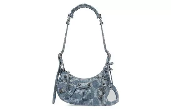 Balenciaga Сумка через плечо Le Cagole Xs Bb Monogram, синяя/выбеленная джинсовая ткань