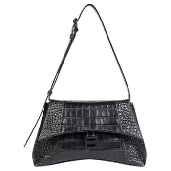 Balenciaga Сумка Downtown из телячьей кожи с тиснением под крокодила, сумка через плечо, маленькая, унисекс, черная