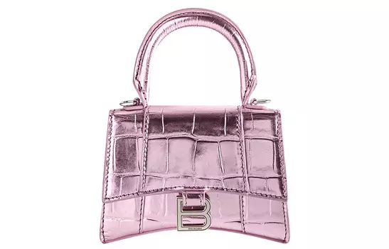 Balenciaga Сумка Hourglass Top Handle Mini Pink Metallized
