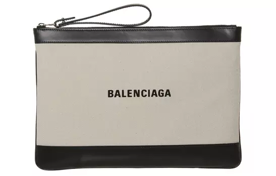 Balenciaga Сумка-клатч из холста с кожей, унисекс, бежево-черная
