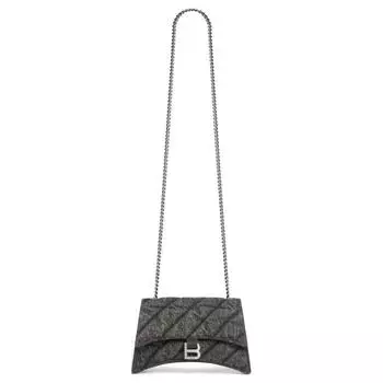 Balenciaga Сумка-мессенджер CRUSH из моющегося денима, женская, через плечо, черная