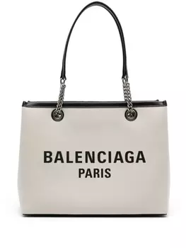Сумка-тоут Balenciaga из канваса с логотипом, нейтральный цвет