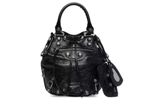 Balenciaga Сумка-ведра Le Cagole из мелкозернистой овчины, на одно плечо, маленькая, женская, черные