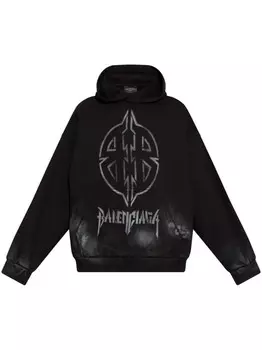 Balenciaga толстовка с капюшоном из хлопка с графическим принтом, черный