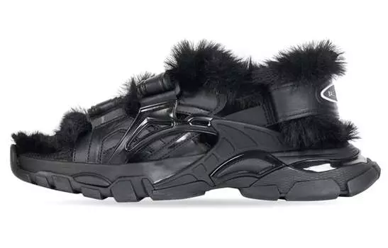 Кроссовки женские Balenciaga Track Sandal Fake Fur, черный