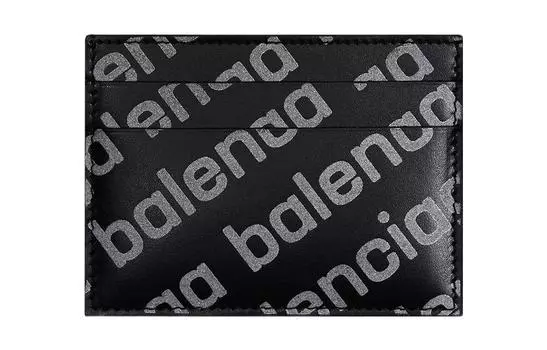 Balenciaga Визитница с принтом логотипа по всей поверхности, черный/серебристый оттенок