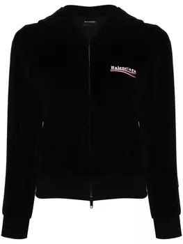 Balenciaga велюровое худи на молнии, черный