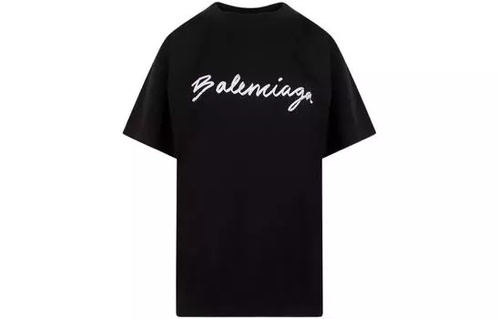 Футболка женская Balenciaga с белым логотипом, черный