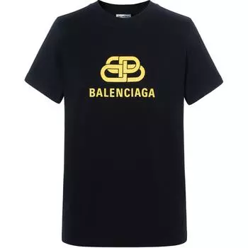 Футболка женская Balenciaga с желтым логотипом, черный