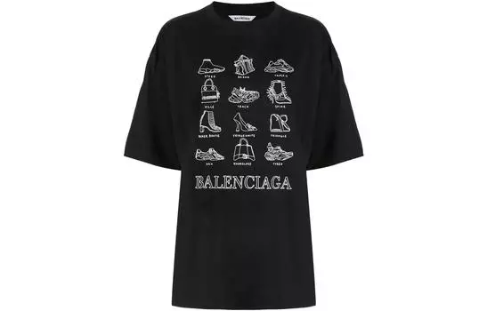 Футболка женская Balenciaga с принтом, черный / белый
