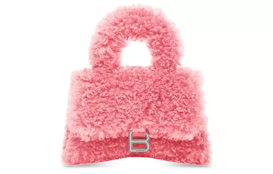 Balenciaga Женская мини-сумка через плечо из овчины Furryhourglass, розовая