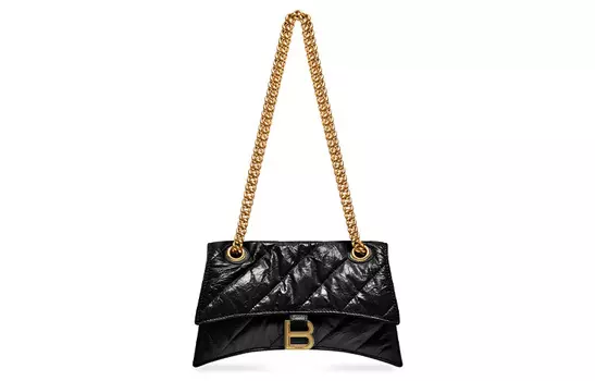 Balenciaga Женская стеганая сумка-мессенджер Crush Small Chain Bag черного цвета