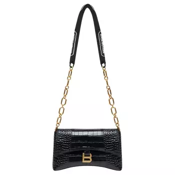 Balenciaga Женская сумка через плечо Downtown Xs с тиснением под крокодила, черная
