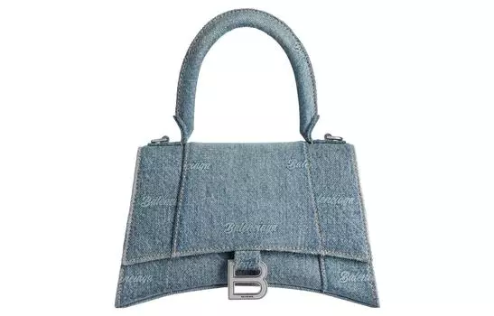 Balenciaga Женская сумка-мессенджер «песочные часы» из денима светло-голубого цвета