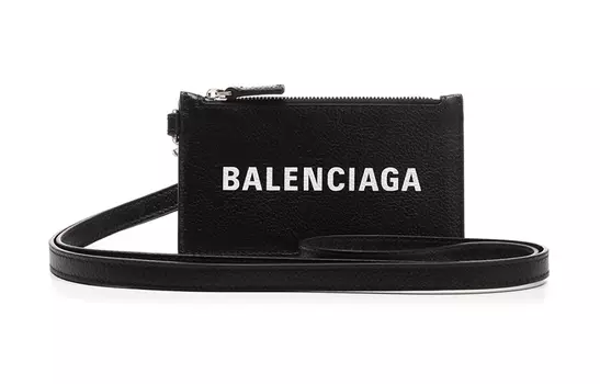 Balenciaga Женский черный кошелек из зернистой телячьей кожи для карт, монет и хранения