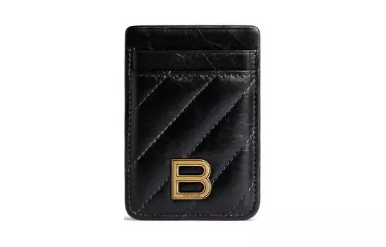 Balenciaga Женский держатель карт CRUSH из телячьей кожи, черный