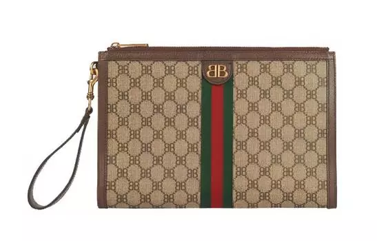 Balenciaga Женский клатч-браслет из коровьей кожи цвета черного дерева, коллаборация GUCCI