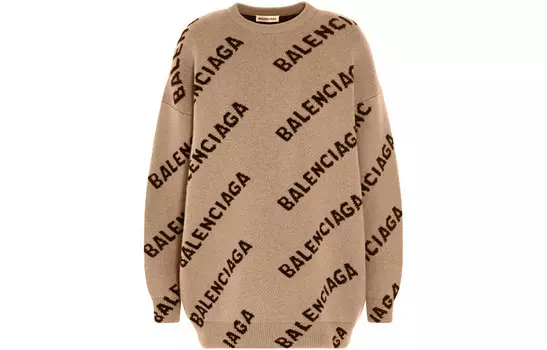 Свитер женский Balenciaga All Over Logo, бежевый / черный