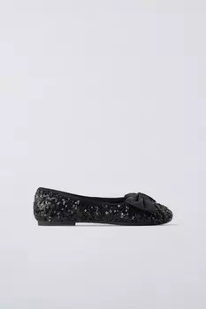 Балеринки с бантиком и пайетками ZARA, черный