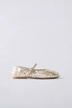 Балерины с пайетками ZARA, экрю белый