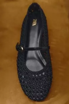 Балерины с плетеным ремешком ZARA, черный