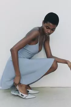 Балерины с заостренными бретельками ZARA, цвет Light grey