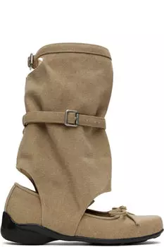 Балетки цвета хаки с вырезом на плоской подошве OPEN YY