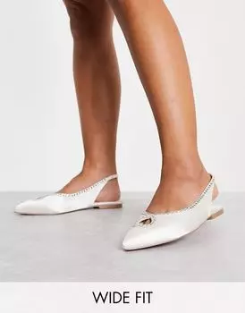 Балетки цвета слоновой кости со стразами в форме сердца ASOS DESIGN Wide Fit Lust