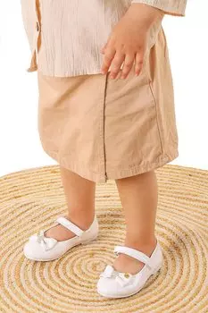 Балетки для девочек на липучке с бантом Ege 201 Лакированная кожа KKO KDS, белый