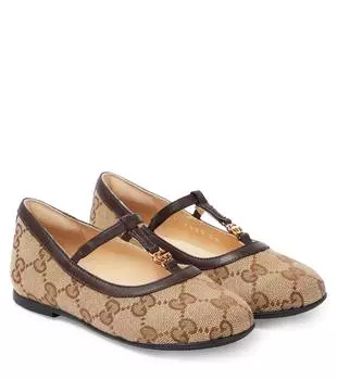 Балетки double g с кожаной отделкой Gucci, коричневый