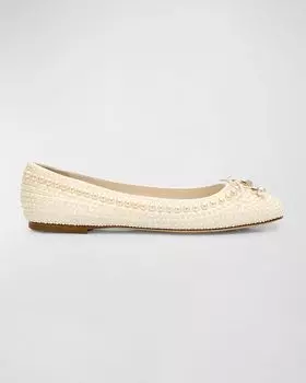 Балетки Elme с жемчужными заклепками и бантом Jimmy Choo, цвет White