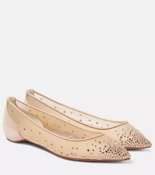 Балетки Follies Strass с сетчатой отделкой Christian Louboutin, Light Silk