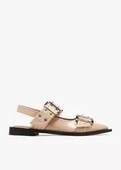 Балетки Ganni Buckle Ballerinas, бежевый