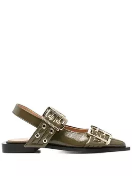 Балетки GANNI с пряжками, зеленый