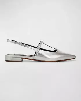 Балетки Iliana с металлизированными Т-образными ремешками Vince, цвет Silver Leather