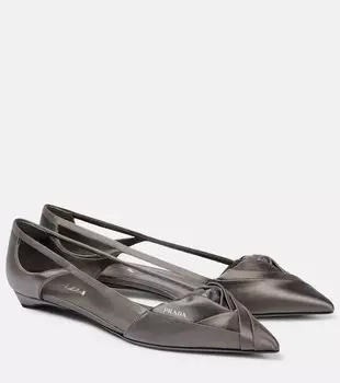Балетки из атласа с вырезом Prada, Ardesia